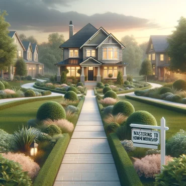 A photo-realistic image about 'Mastering the Path to Homeownership'. It depict serene residential settings with pathways leading to inviting homes, symbolizing the journey and achievement of homeownership.
