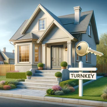 An image of a house with a sign in front of it that says Turnkey.